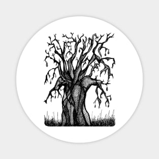 Black and White Baobab Artistic Line Drawing Magnet